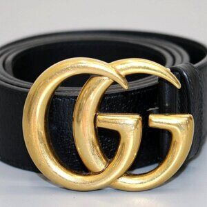 GUCCI GG Marmont Double G Buckle Leather Black Belt